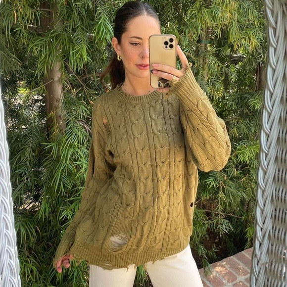 Forever 21 grunge distressed green oversized sweater - Picture 1 of 5